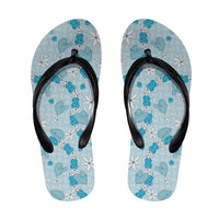 Hawaii Anthurium Tiare Pikake Lei Flip Flops UliUli Lauhala Art Pattern LT01 Blue - Polynesian Pride