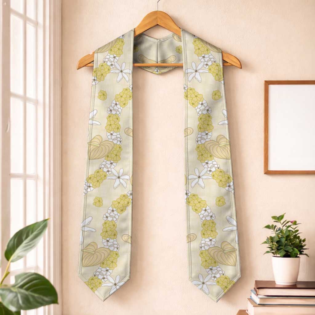 Hawaii Anthurium Tiare Pikake Lei Graduation Stole Melemele Lauhala Art Pattern LT01 One Size Yellow - Polynesian Pride