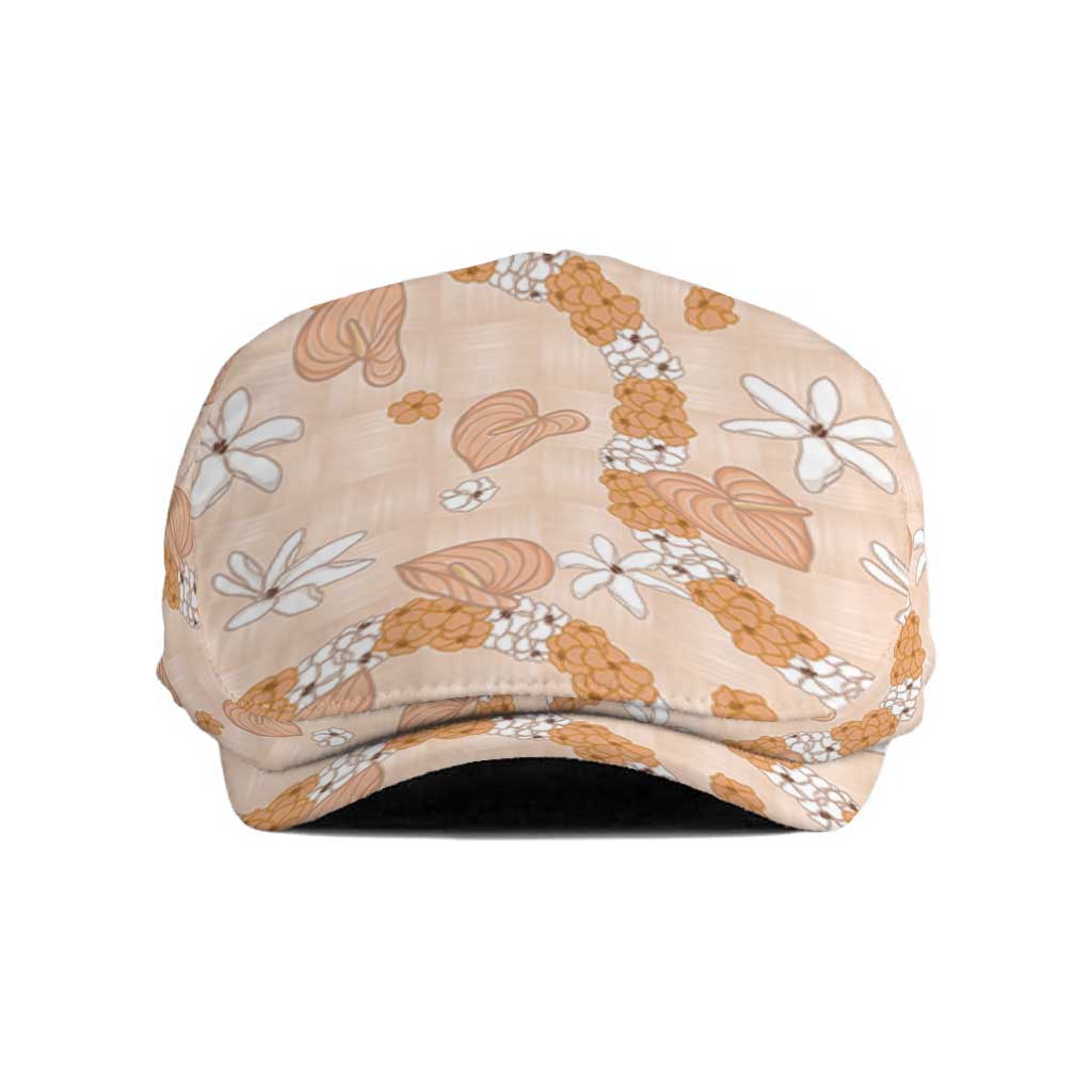 Hawaii Anthurium Tiare Pikake Lei Jeff Hat Alani Lauhala Art Pattern LT01 Orange - Polynesian Pride