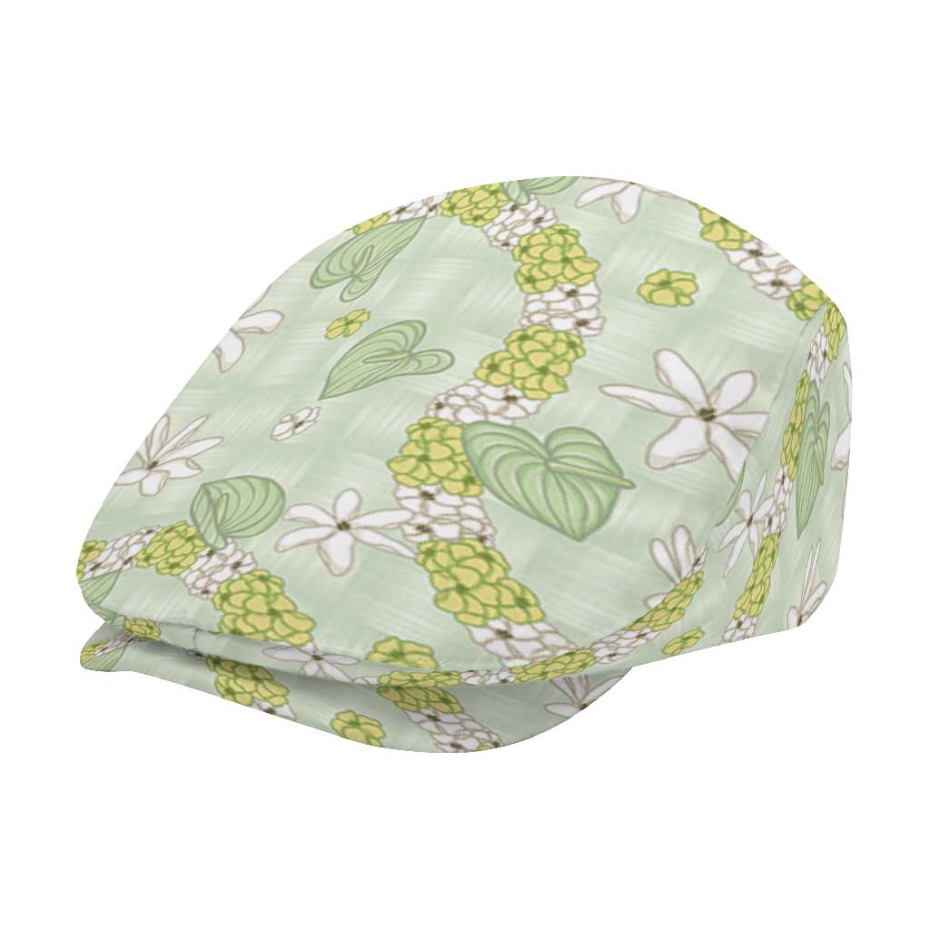 Hawaii Anthurium Tiare Pikake Lei Jeff Hat Sage Green Lauhala Art Pattern
