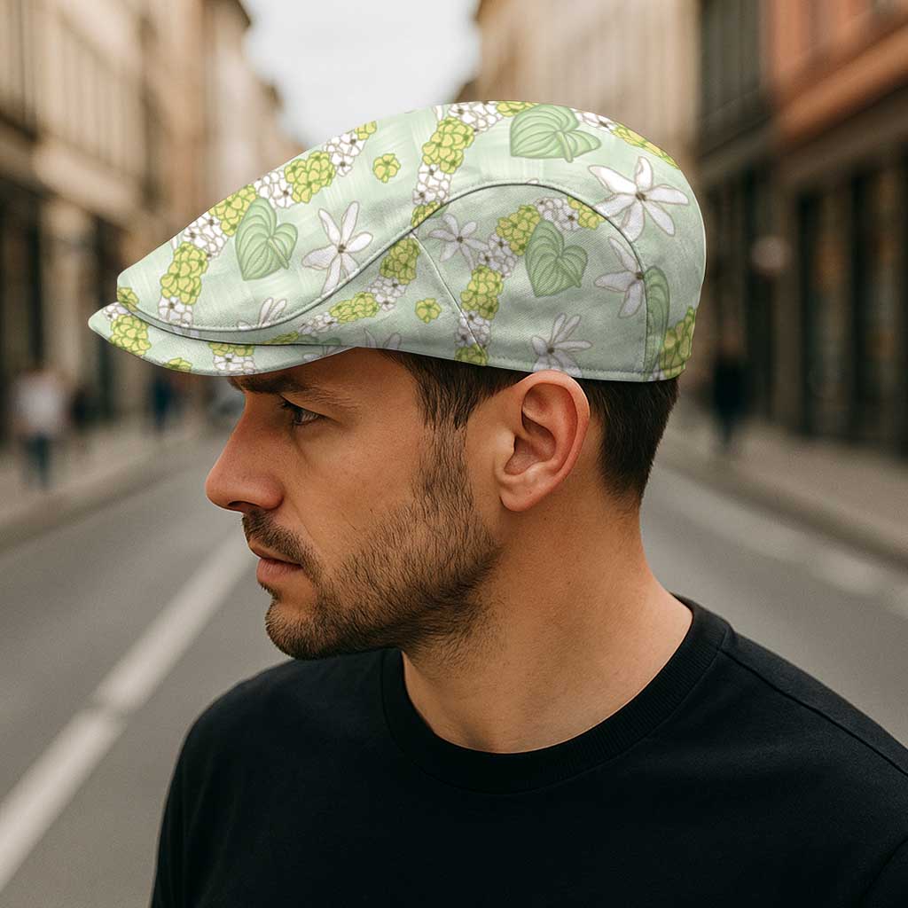 Hawaii Anthurium Tiare Pikake Lei Jeff Hat Sage Green Lauhala Art Pattern