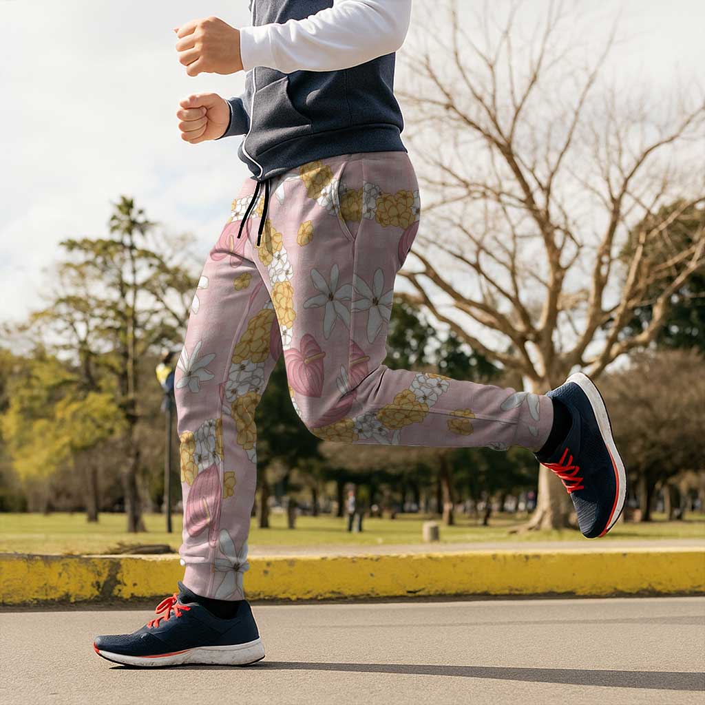 Hawaii Anthurium Tiare Pikake Lei Jogger Pants Akala Lauhala Art Pattern LT01 - Polynesian Pride