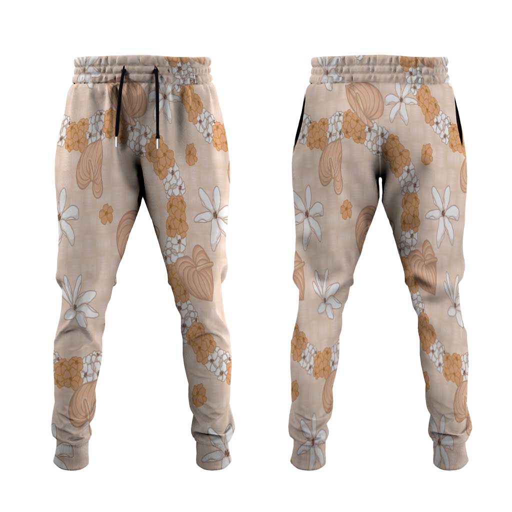Hawaii Anthurium Tiare Pikake Lei Jogger Pants Alani Lauhala Art Pattern LT01 Orange - Polynesian Pride