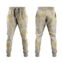 Hawaii Anthurium Tiare Pikake Lei Jogger Pants Melemele Lauhala Art Pattern LT01 Yellow - Polynesian Pride