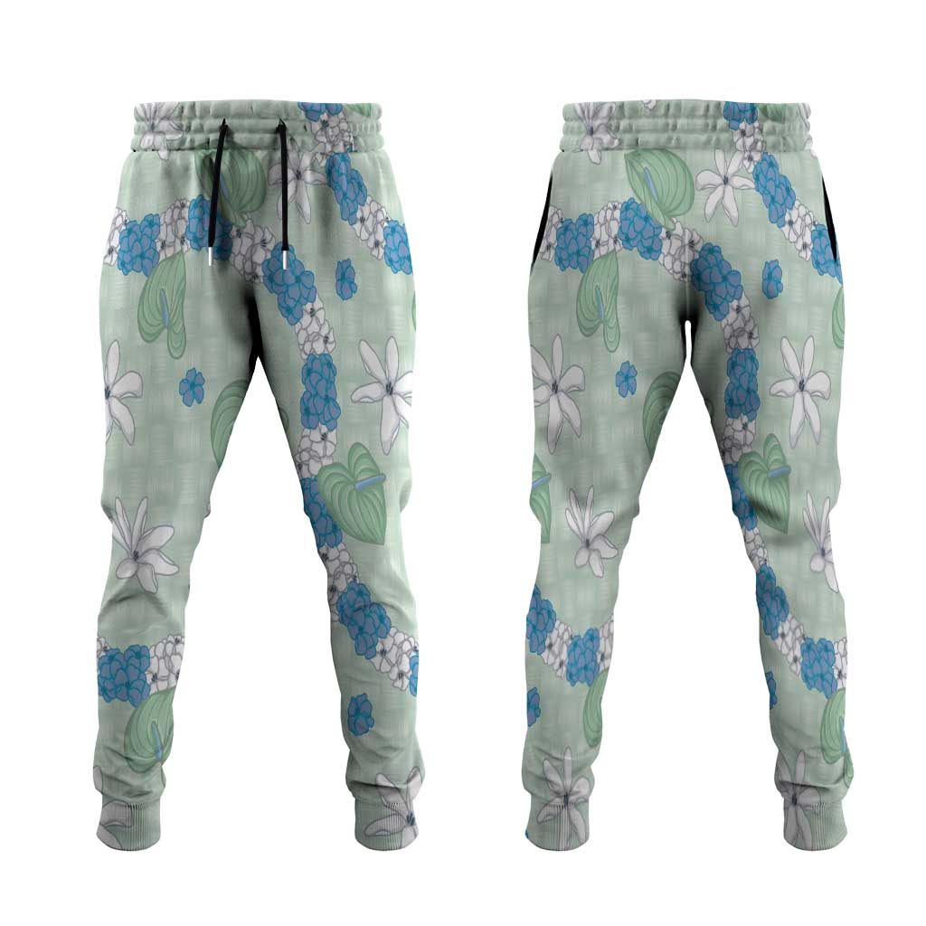 Hawaii Anthurium Tiare Pikake Lei Jogger Pants Omaomao Lauhala Art Pattern LT01 Green - Polynesian Pride