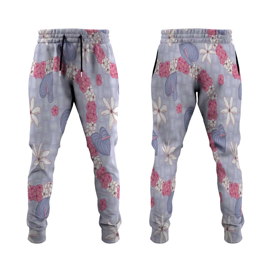 Hawaii Anthurium Tiare Pikake Lei Jogger Pants Poni Lauhala Art Pattern LT01 Purple - Polynesian Pride