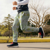 Hawaii Anthurium Tiare Pikake Lei Jogger Pants Sage Green Lauhala Art Pattern LT01 - Polynesian Pride