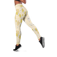 Hawaii Anthurium Tiare Pikake Lei Leggings Melemele Lauhala Art Pattern LT01 Yellow - Polynesian Pride