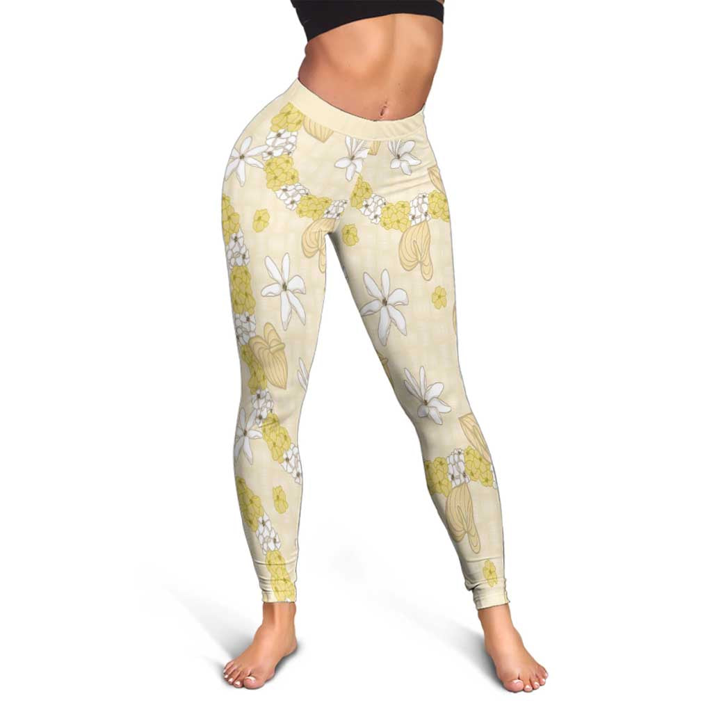 Hawaii Anthurium Tiare Pikake Lei Leggings Melemele Lauhala Art Pattern LT01 - Polynesian Pride