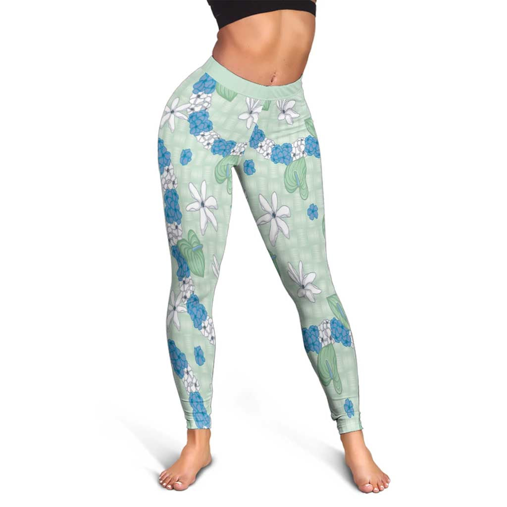 Hawaii Anthurium Tiare Pikake Lei Leggings Omaomao Lauhala Art Pattern LT01 - Polynesian Pride