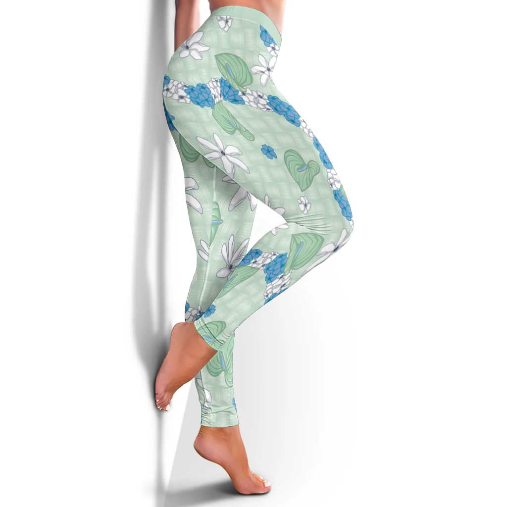 Hawaii Anthurium Tiare Pikake Lei Leggings Omaomao Lauhala Art Pattern LT01 - Polynesian Pride
