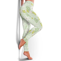 Hawaii Anthurium Tiare Pikake Lei Leggings Sage Green Lauhala Art Pattern LT01 - Polynesian Pride