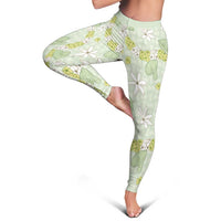Hawaii Anthurium Tiare Pikake Lei Leggings Sage Green Lauhala Art Pattern LT01 - Polynesian Pride
