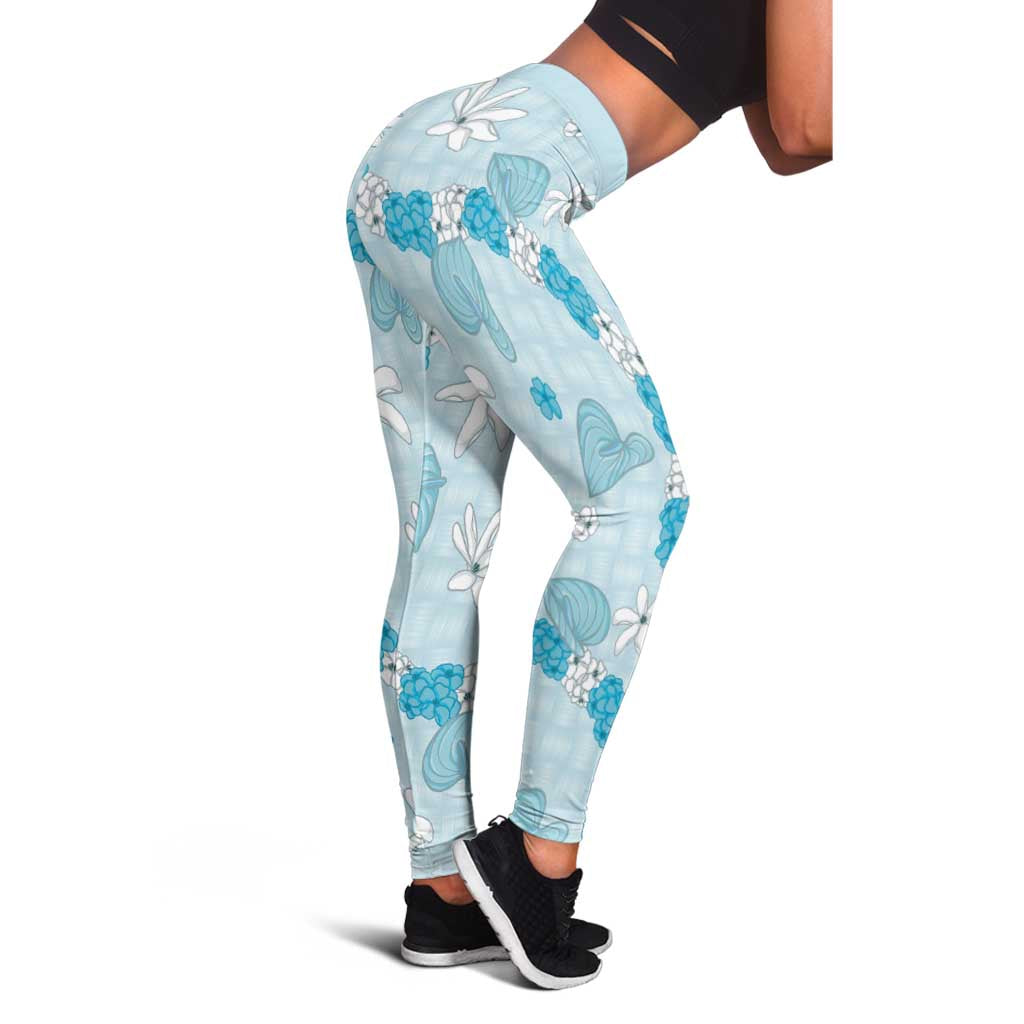 Hawaii Anthurium Tiare Pikake Lei Leggings UliUli Lauhala Art Pattern LT01 - Polynesian Pride