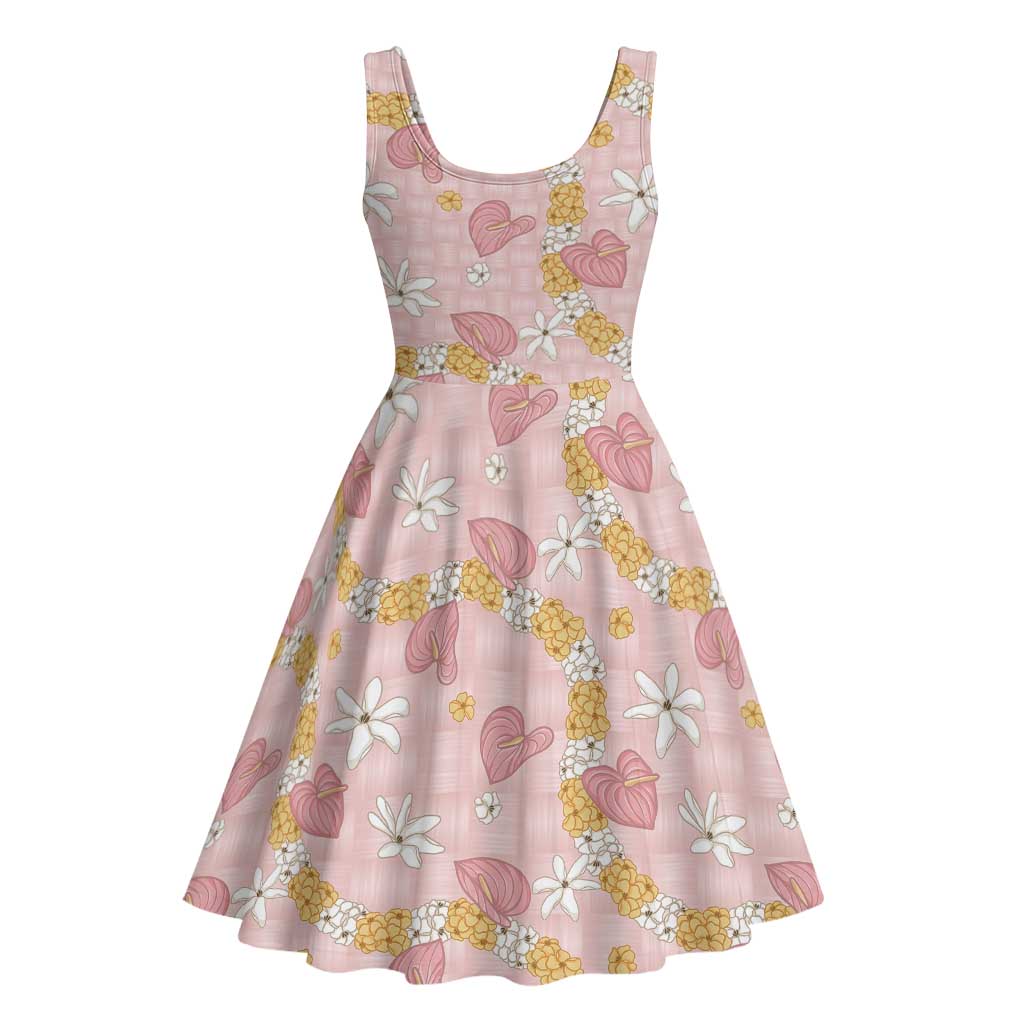 Hawaii Anthurium Tiare Pikake Lei Midi Dress Akala Lauhala Art Pattern LT01 - Polynesian Pride