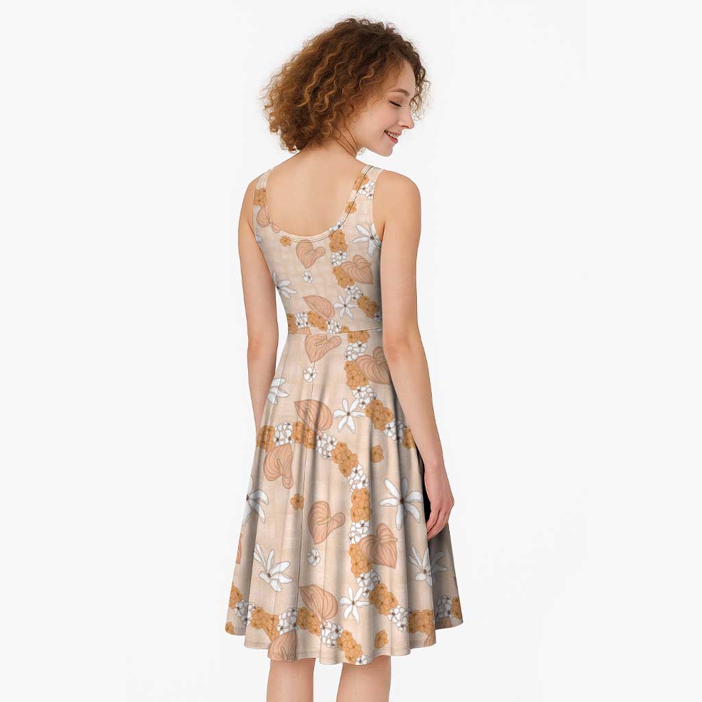 Hawaii Anthurium Tiare Pikake Lei Midi Dress Alani Lauhala Art Pattern LT01 - Polynesian Pride