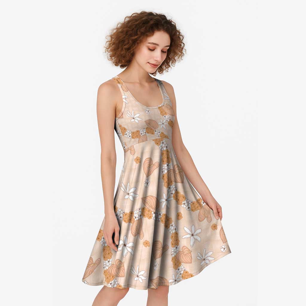 Hawaii Anthurium Tiare Pikake Lei Midi Dress Alani Lauhala Art Pattern LT01 - Polynesian Pride
