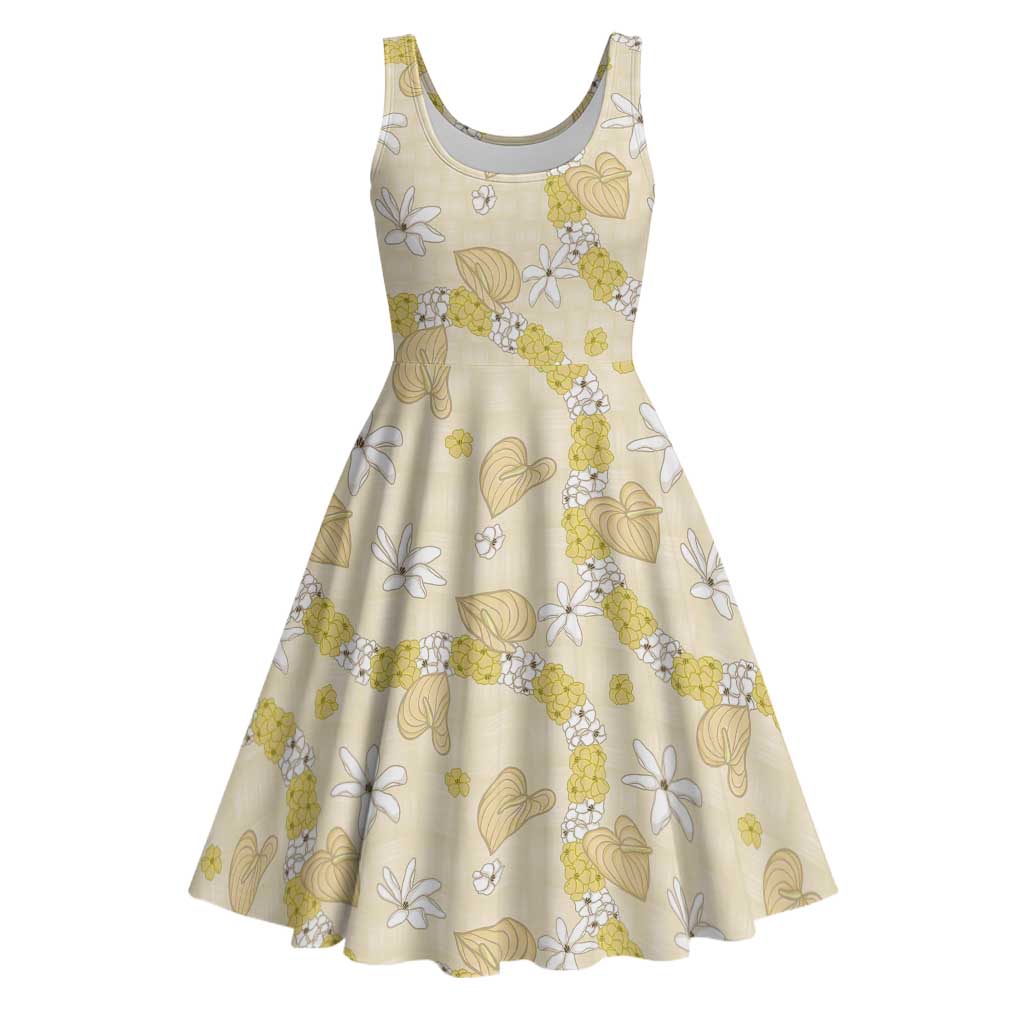 Hawaii Anthurium Tiare Pikake Lei Midi Dress Melemele Lauhala Art Pattern
