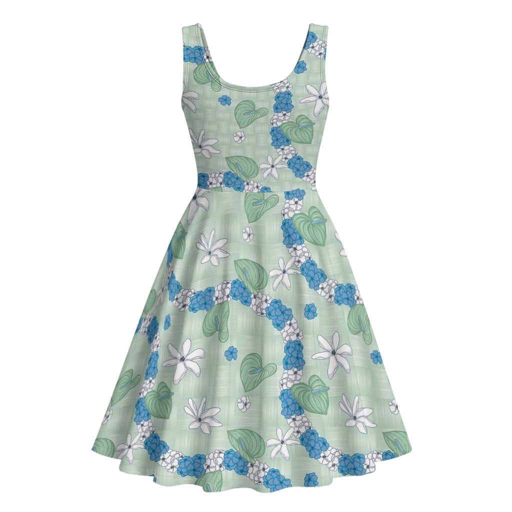 Hawaii Anthurium Tiare Pikake Lei Midi Dress Omaomao Lauhala Art Pattern LT01 - Polynesian Pride