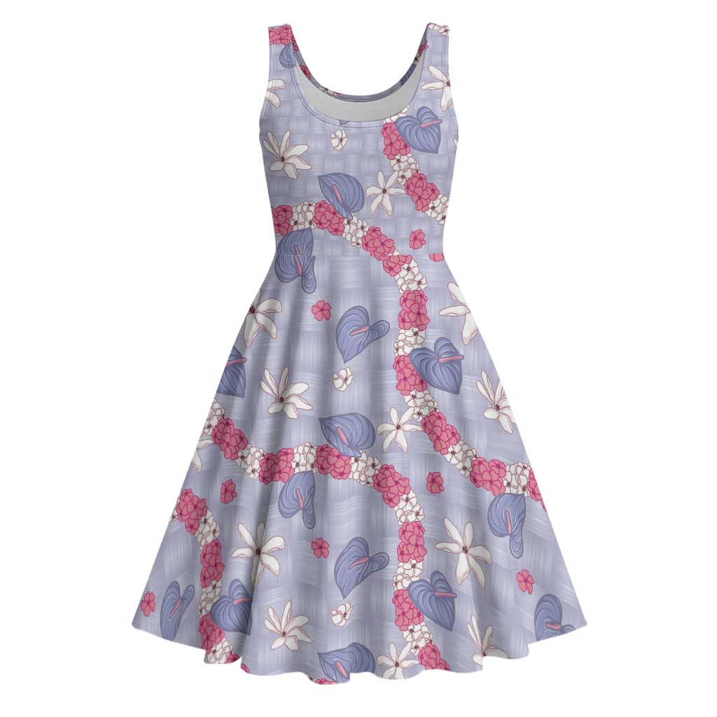 Hawaii Anthurium Tiare Pikake Lei Midi Dress Poni Lauhala Art Pattern LT01 Purple - Polynesian Pride