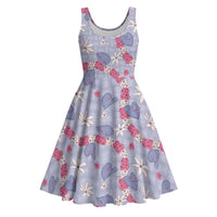 Hawaii Anthurium Tiare Pikake Lei Midi Dress Poni Lauhala Art Pattern LT01 Purple - Polynesian Pride