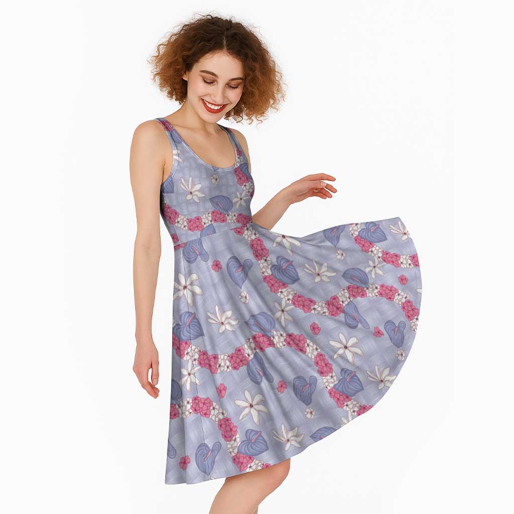 Hawaii Anthurium Tiare Pikake Lei Midi Dress Poni Lauhala Art Pattern LT01 - Polynesian Pride