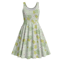 Hawaii Anthurium Tiare Pikake Lei Midi Dress Sage Green Lauhala Art Pattern LT01 Green - Polynesian Pride