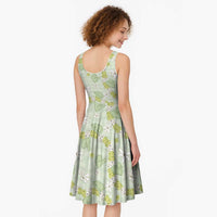 Hawaii Anthurium Tiare Pikake Lei Midi Dress Sage Green Lauhala Art Pattern LT01 - Polynesian Pride