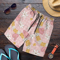 Hawaii Anthurium Tiare Pikake Lei Shorts for Men Akala Lauhala Art Pattern LT01 Pink - Polynesian Pride