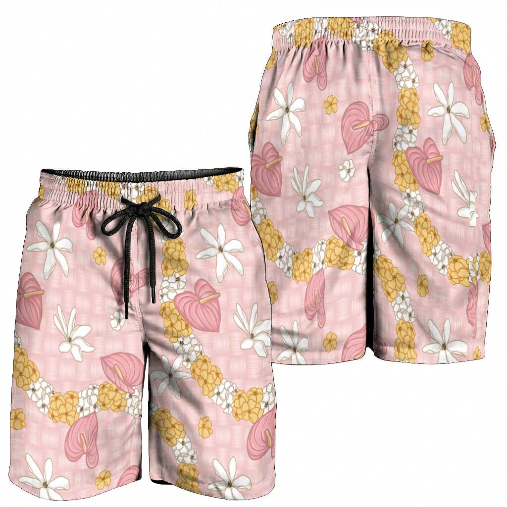 Hawaii Anthurium Tiare Pikake Lei Shorts for Men Akala Lauhala Art Pattern LT01 - Polynesian Pride