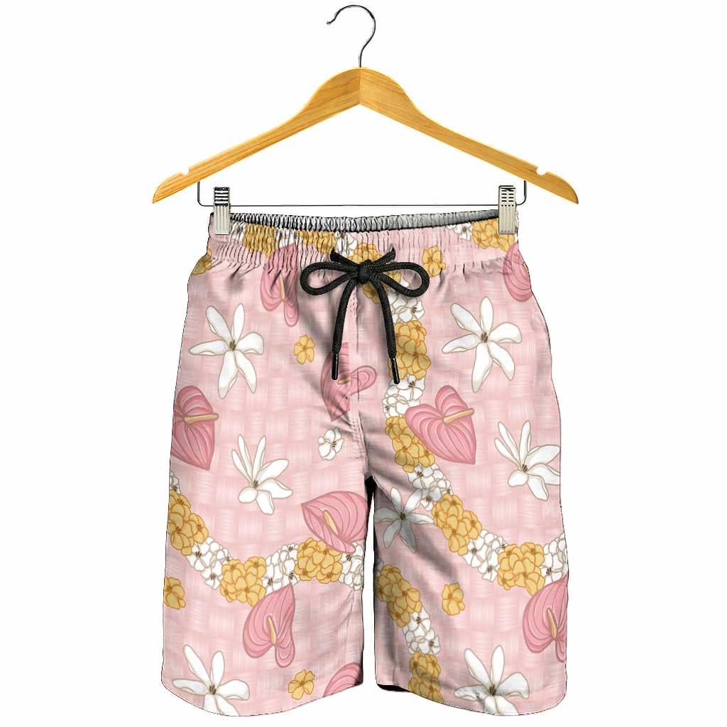 Hawaii Anthurium Tiare Pikake Lei Shorts for Men Akala Lauhala Art Pattern LT01 - Polynesian Pride