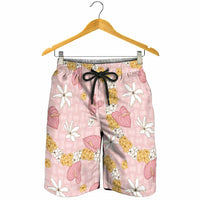 Hawaii Anthurium Tiare Pikake Lei Shorts for Men Akala Lauhala Art Pattern LT01 - Polynesian Pride