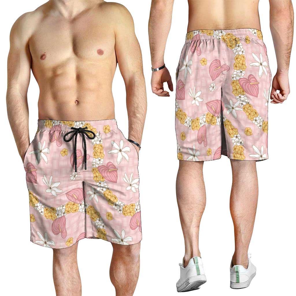 Hawaii Anthurium Tiare Pikake Lei Shorts for Men Akala Lauhala Art Pattern LT01 - Polynesian Pride