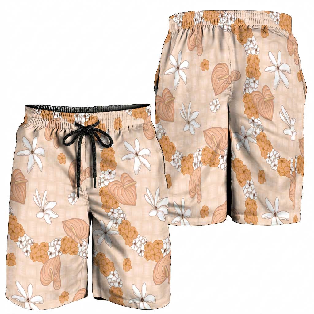 Hawaii Anthurium Tiare Pikake Lei Shorts for Men Alani Lauhala Art Pattern LT01 - Polynesian Pride