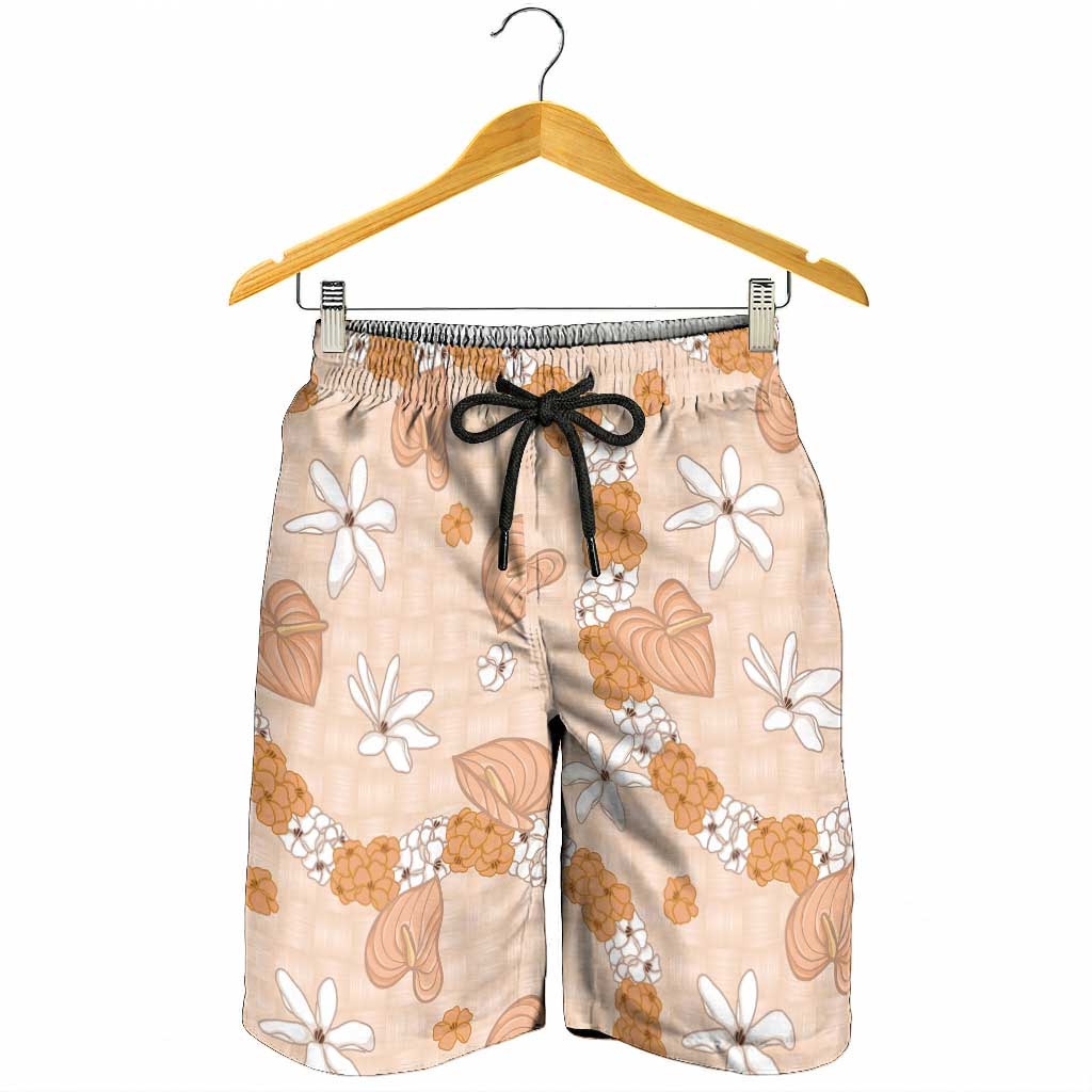 Hawaii Anthurium Tiare Pikake Lei Shorts for Men Alani Lauhala Art Pattern LT01 - Polynesian Pride