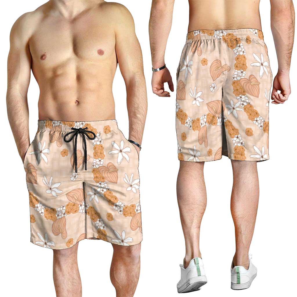 Hawaii Anthurium Tiare Pikake Lei Shorts for Men Alani Lauhala Art Pattern LT01 - Polynesian Pride