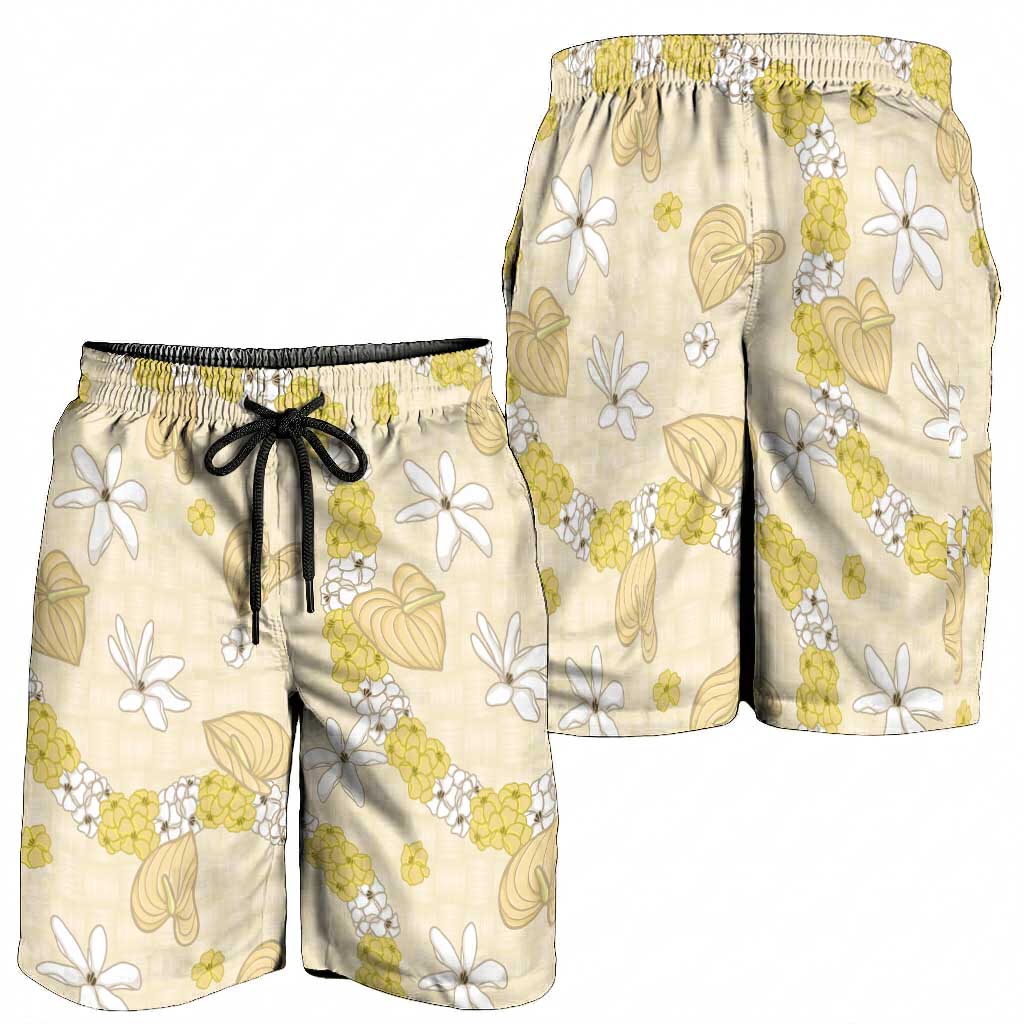 Hawaii Anthurium Tiare Pikake Lei Shorts for Men Melemele Lauhala Art Pattern LT01 - Polynesian Pride