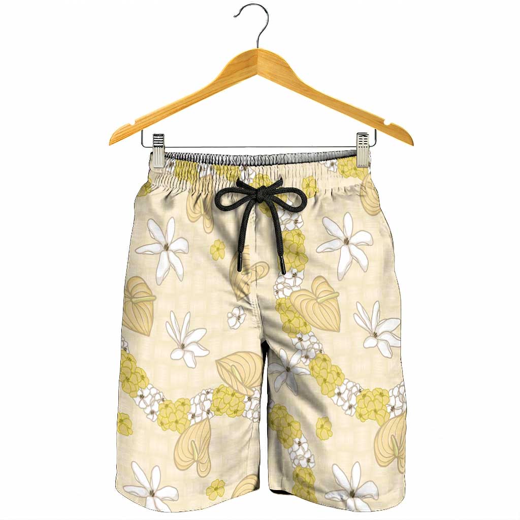 Hawaii Anthurium Tiare Pikake Lei Shorts for Men Melemele Lauhala Art Pattern LT01 - Polynesian Pride