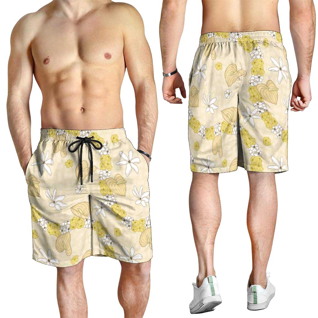 Hawaii Anthurium Tiare Pikake Lei Shorts for Men Melemele Lauhala Art Pattern LT01 - Polynesian Pride