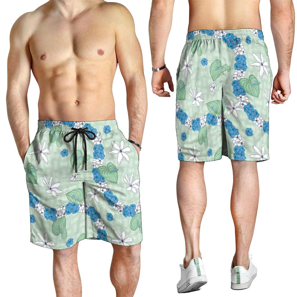 Hawaii Anthurium Tiare Pikake Lei Shorts for Men Omaomao Lauhala Art Pattern LT01 - Polynesian Pride