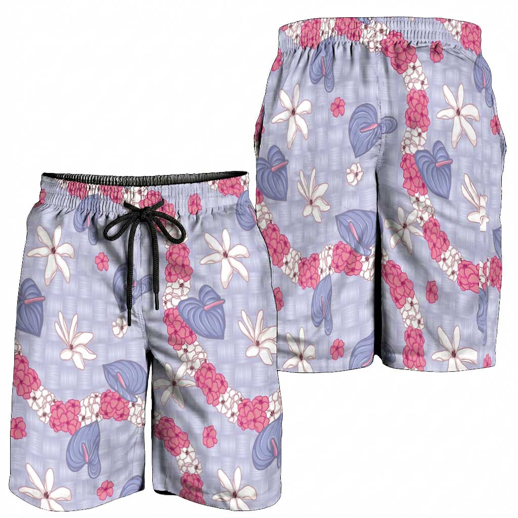 Hawaii Anthurium Tiare Pikake Lei Shorts for Men Poni Lauhala Art Pattern LT01 - Polynesian Pride