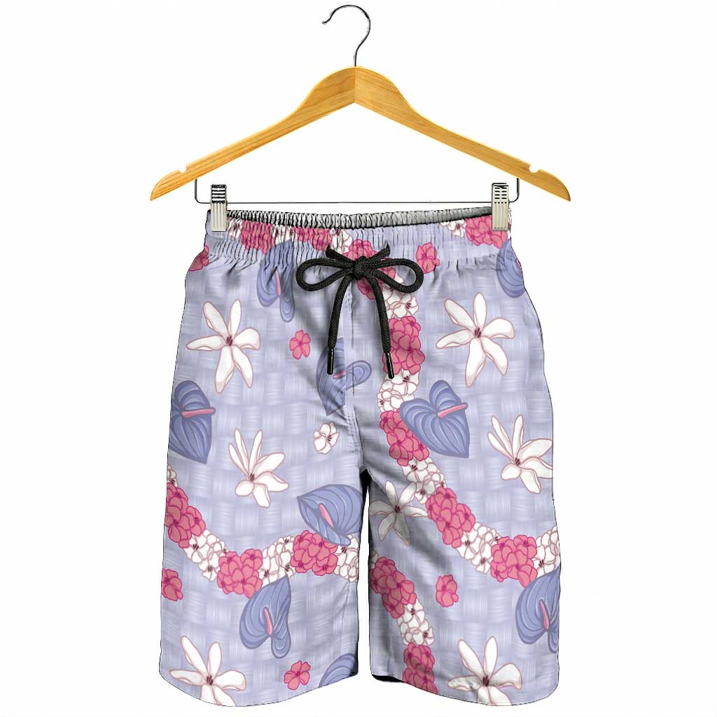 Hawaii Anthurium Tiare Pikake Lei Shorts for Men Poni Lauhala Art Pattern LT01 - Polynesian Pride