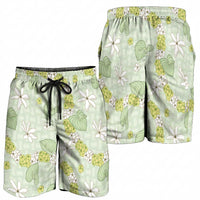 Hawaii Anthurium Tiare Pikake Lei Shorts for Men Sage Green Lauhala Art Pattern LT01 - Polynesian Pride