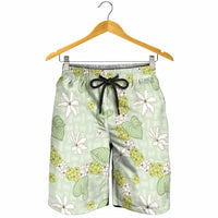 Hawaii Anthurium Tiare Pikake Lei Shorts for Men Sage Green Lauhala Art Pattern LT01 - Polynesian Pride