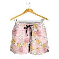 Hawaii Anthurium Tiare Pikake Lei Shorts for Women Akala Lauhala Art Pattern LT01 - Polynesian Pride
