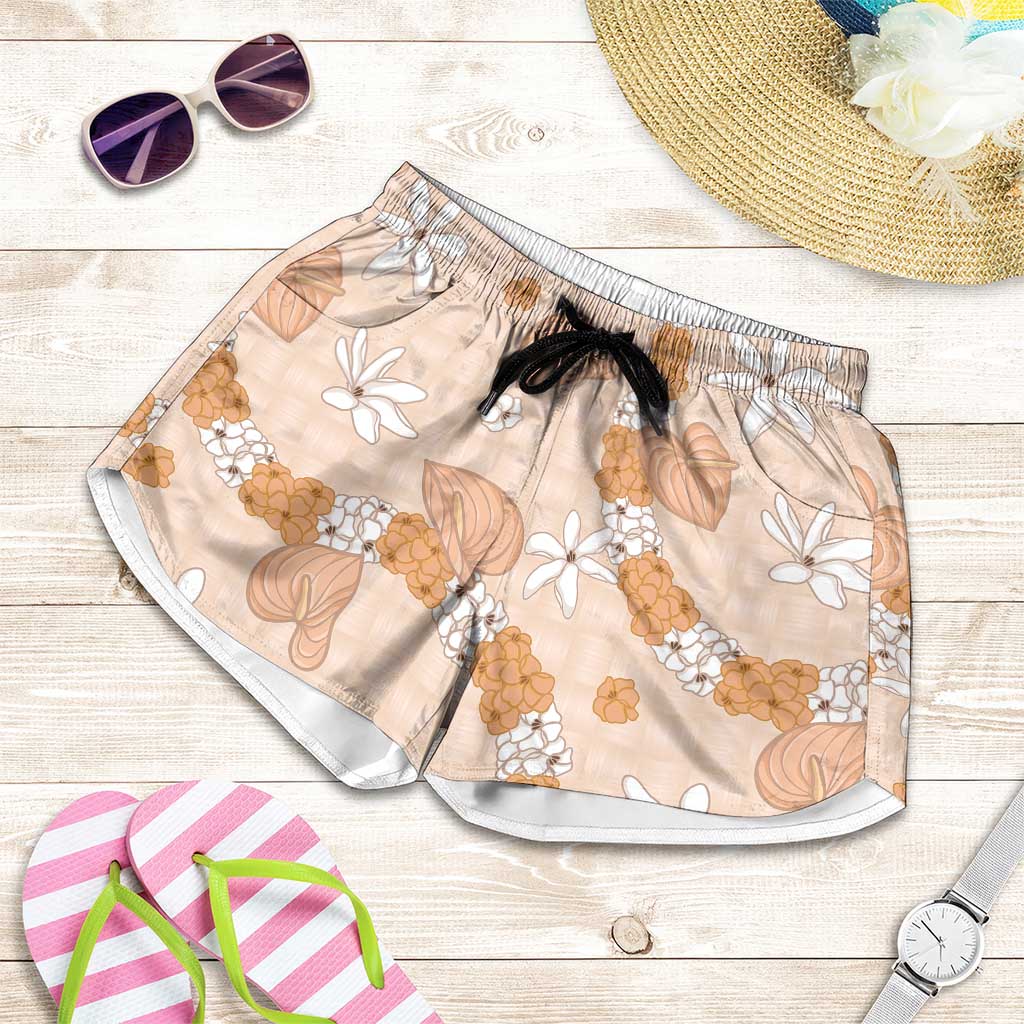Hawaii Anthurium Tiare Pikake Lei Shorts for Women Alani Lauhala Art Pattern