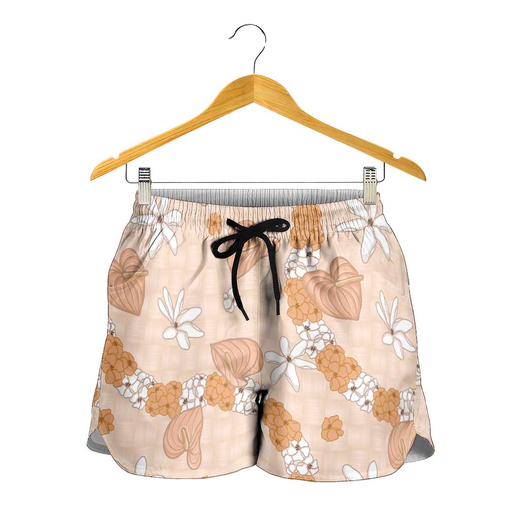 Hawaii Anthurium Tiare Pikake Lei Shorts for Women Alani Lauhala Art Pattern LT01 - Polynesian Pride
