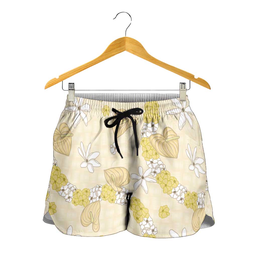 Hawaii Anthurium Tiare Pikake Lei Shorts for Women Melemele Lauhala Art Pattern LT01 - Polynesian Pride