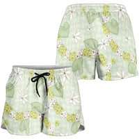 Hawaii Anthurium Tiare Pikake Lei Shorts for Women Sage Green Lauhala Art Pattern LT01 - Polynesian Pride