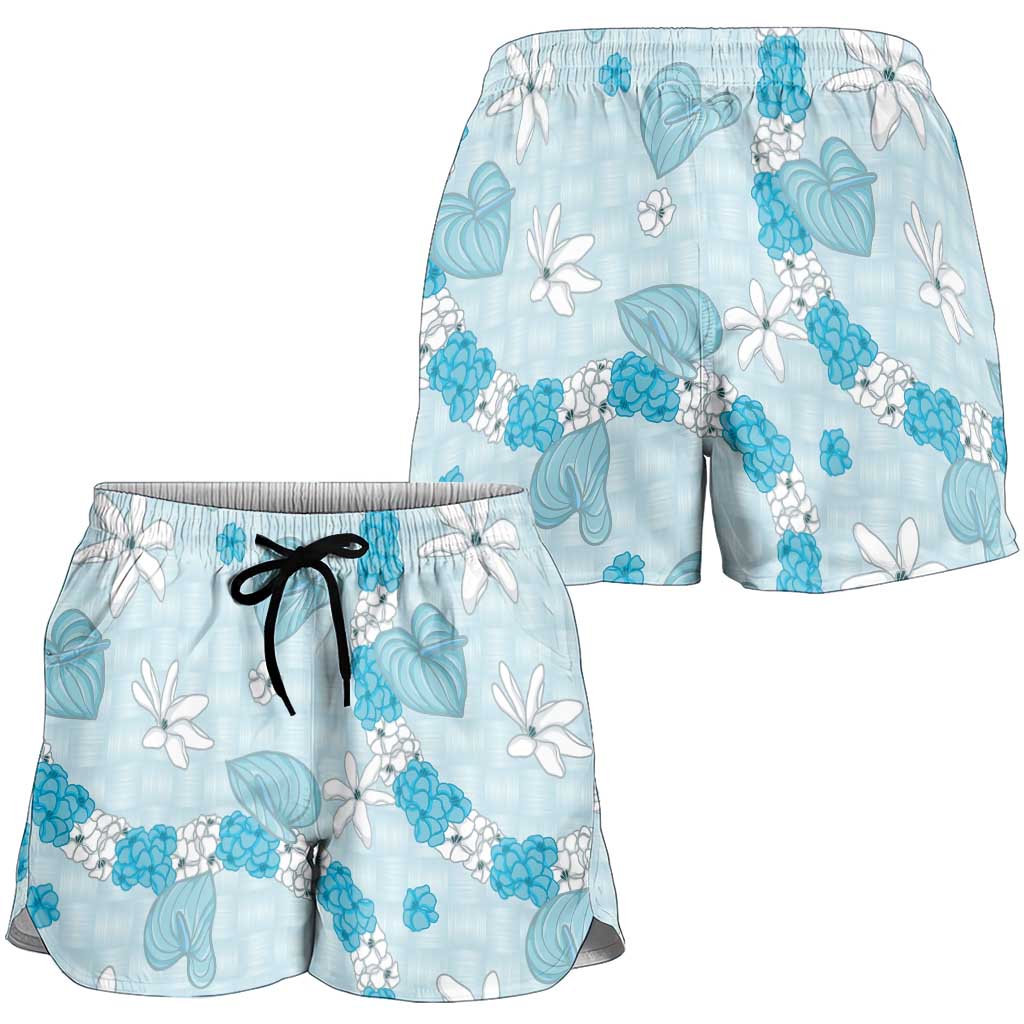 Hawaii Anthurium Tiare Pikake Lei Shorts for Women UliUli Lauhala Art Pattern LT01 - Polynesian Pride